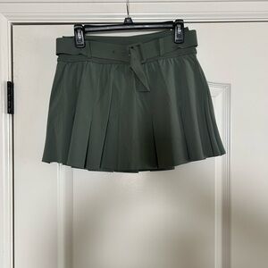 Green Pleated Mini Skort with Belt